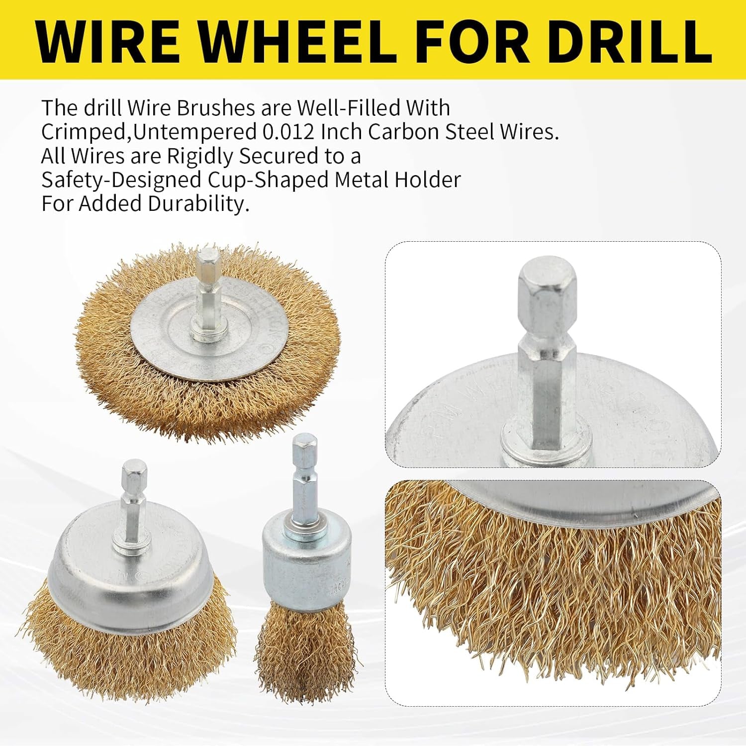 5 Pcs Wire Brush for Drill Set, Brass Wire Wheel for Drill, 1/4 Inch Hex Shank,
