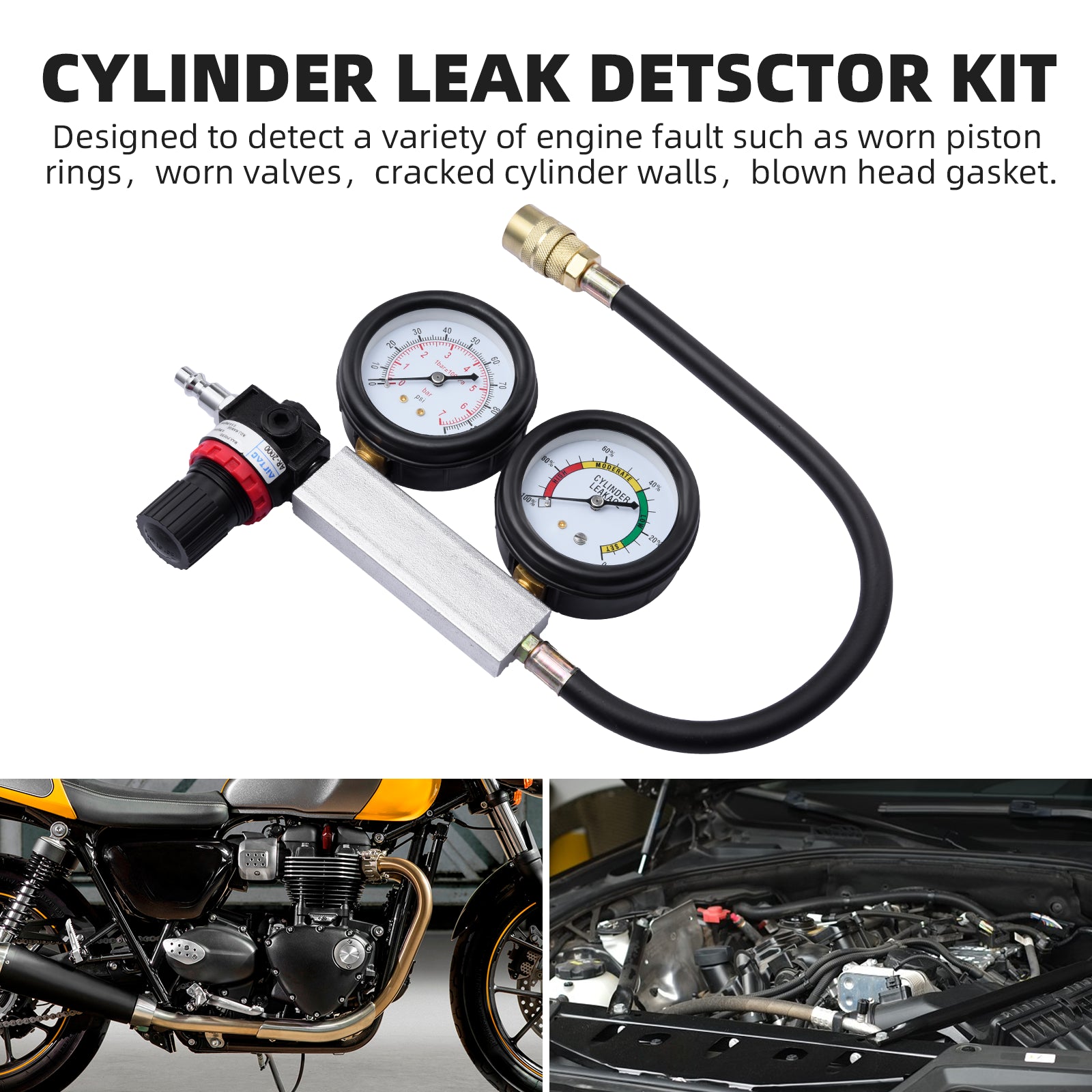 Cylinder Leak down Tester Petrol Engine Compression Leakage Detector Tool Kit